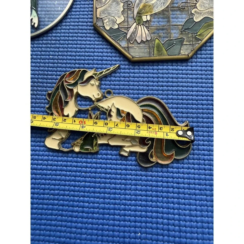 Set of 4 Stained Glass Hanging Panels – Butterfly & Hummingbird & unicorn